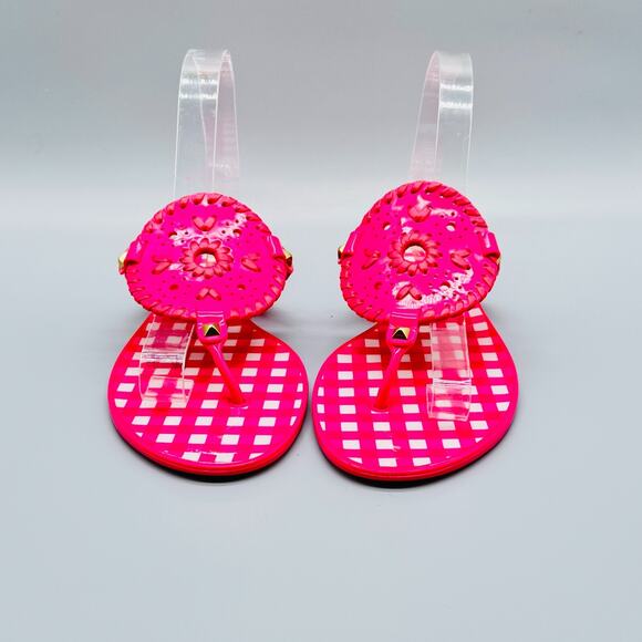 Jack Rogers Sandals Womens 7 Pink White Gingham Georgica Jelly T-Strap Thong - Picture 3 of 11